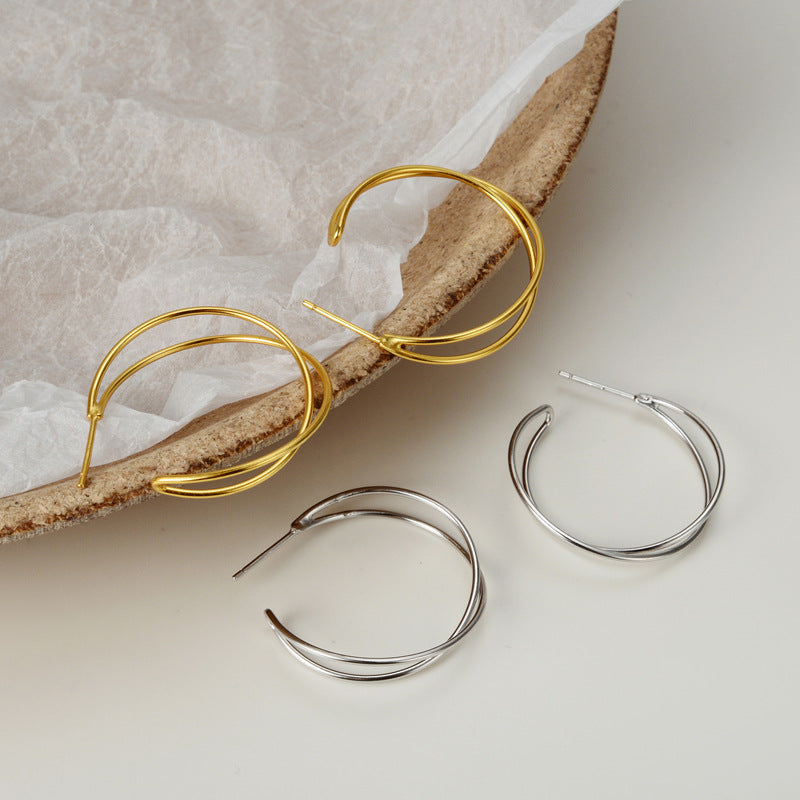 Sterling Silver Lineally Bold Hoop Earrings