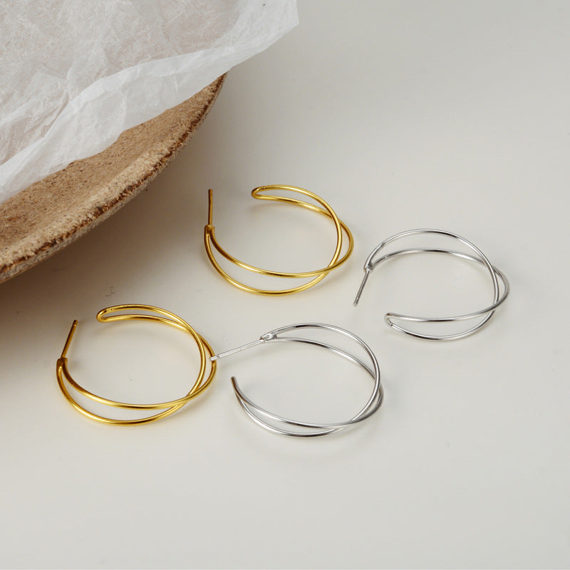 Sterling Silver Lineally Bold Hoop Earrings