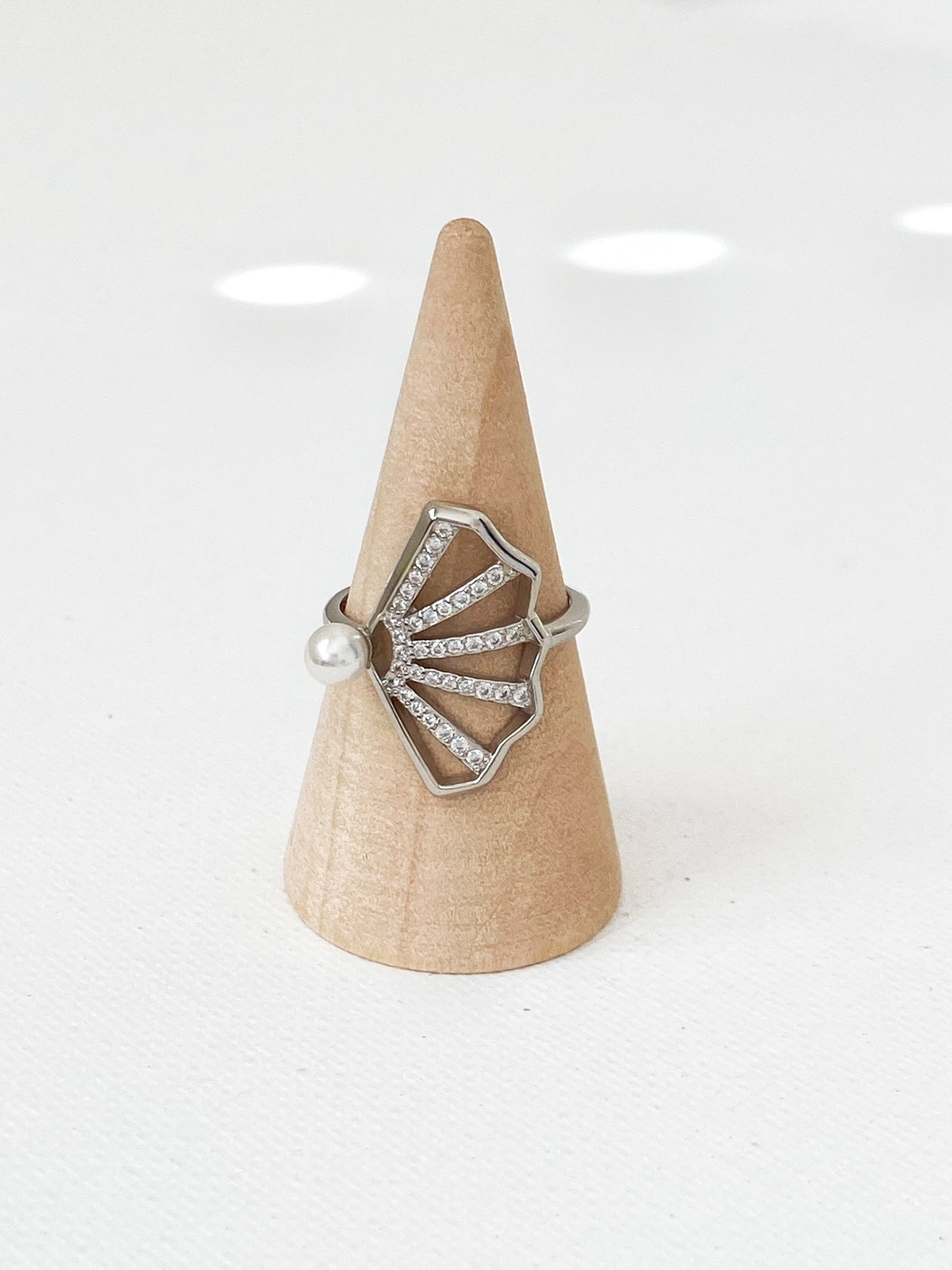 Sterling Silver Lacy Fan Pearl Ring