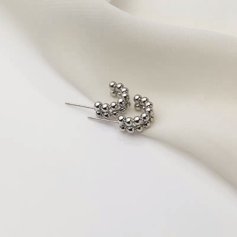 Sterling Silver Bead Hoop Earrings
