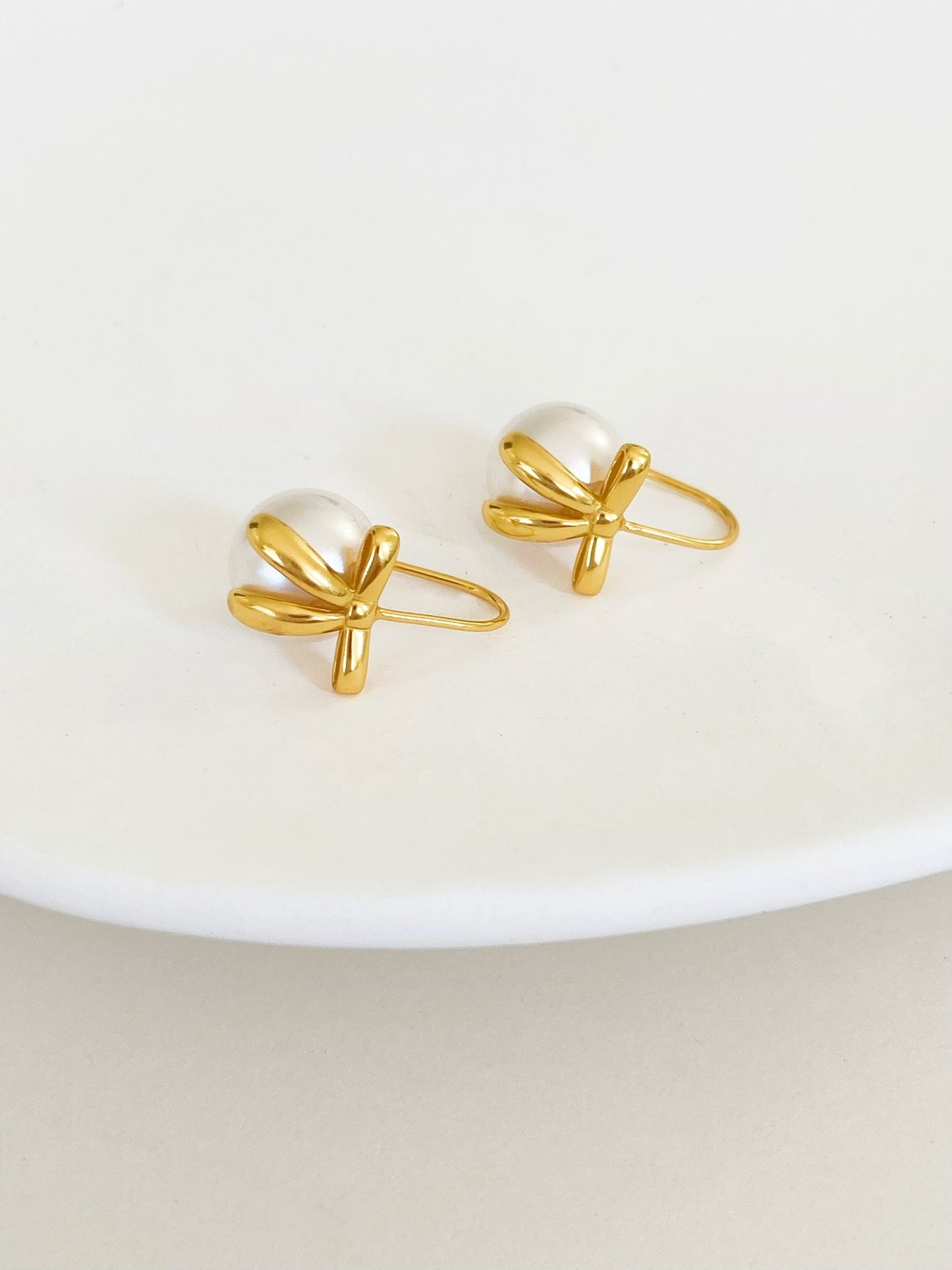 Bowknot Pearl Drops Earrings