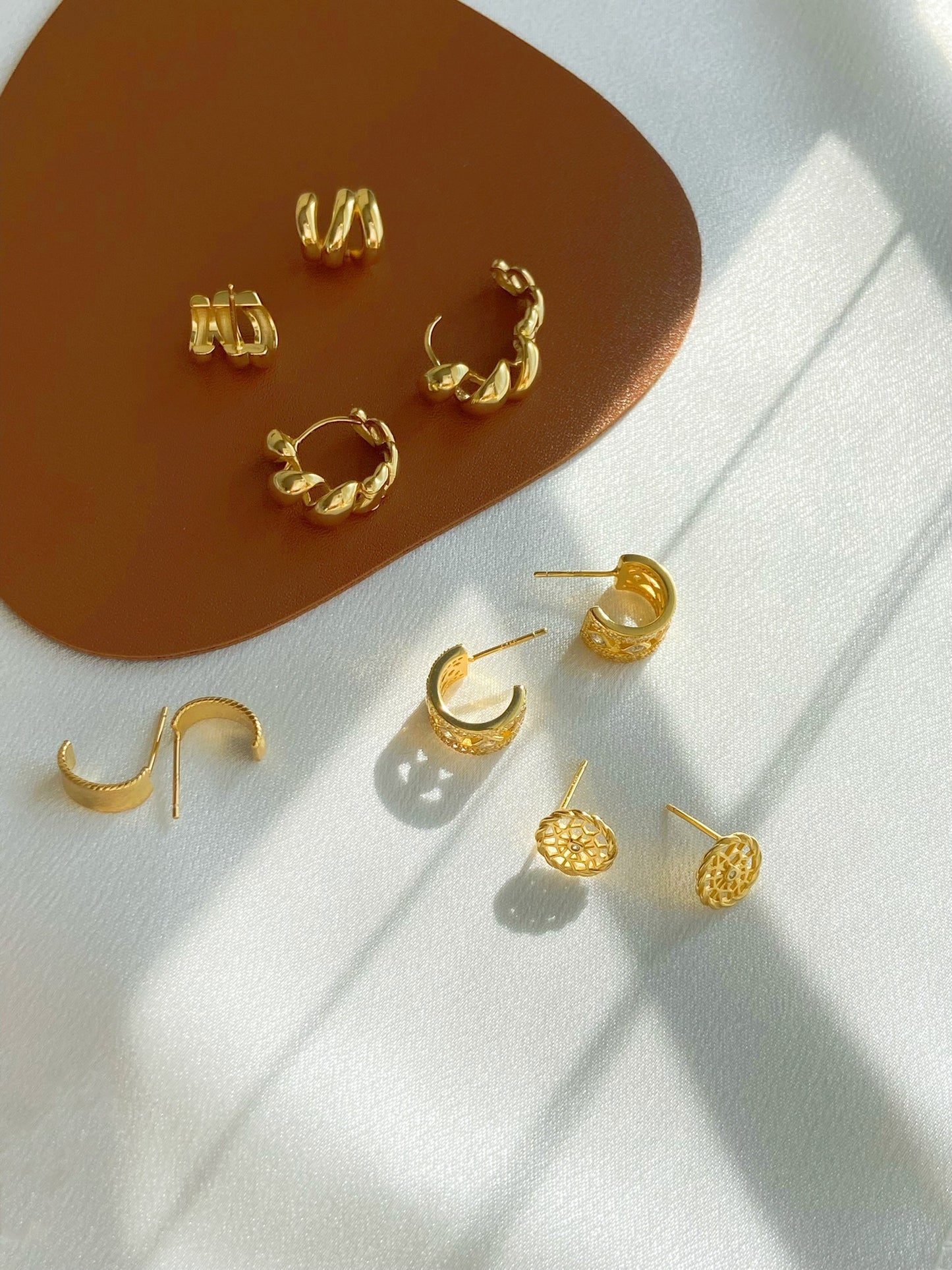 Gold Vermeil Croissant Done Hoops Earrings