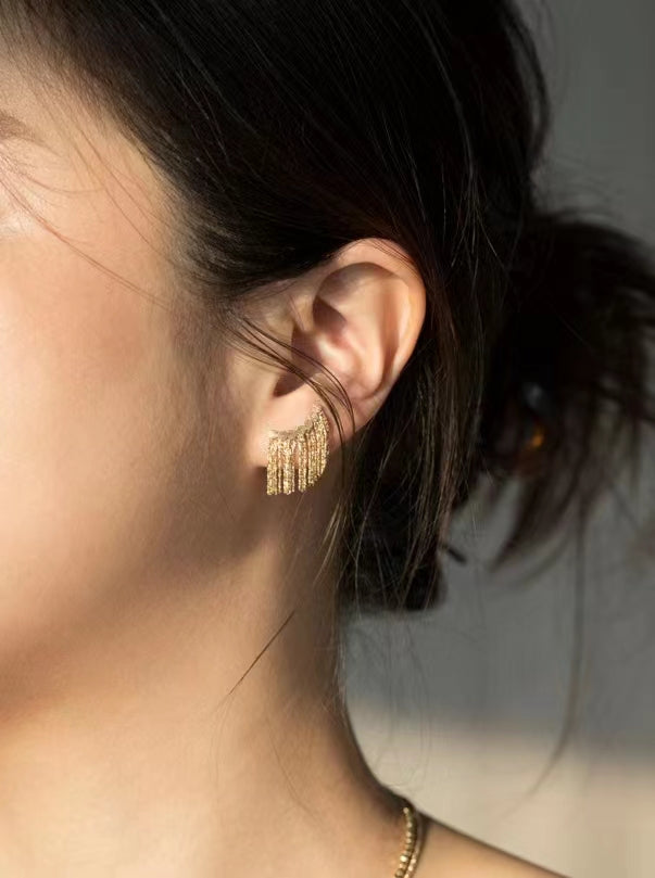 18K Italian Gold Eyelash Design Drops Earrings