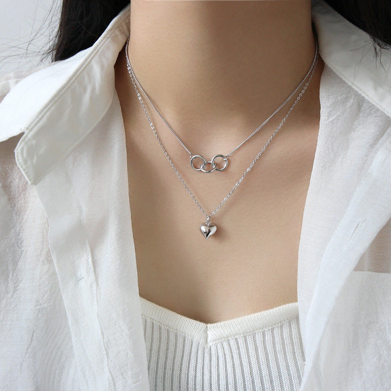 Sterling Silver Heart Tag Double Necklace
