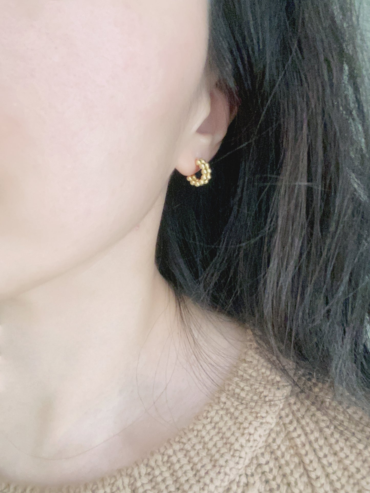 Sterling Silver Bead Hoop Earrings