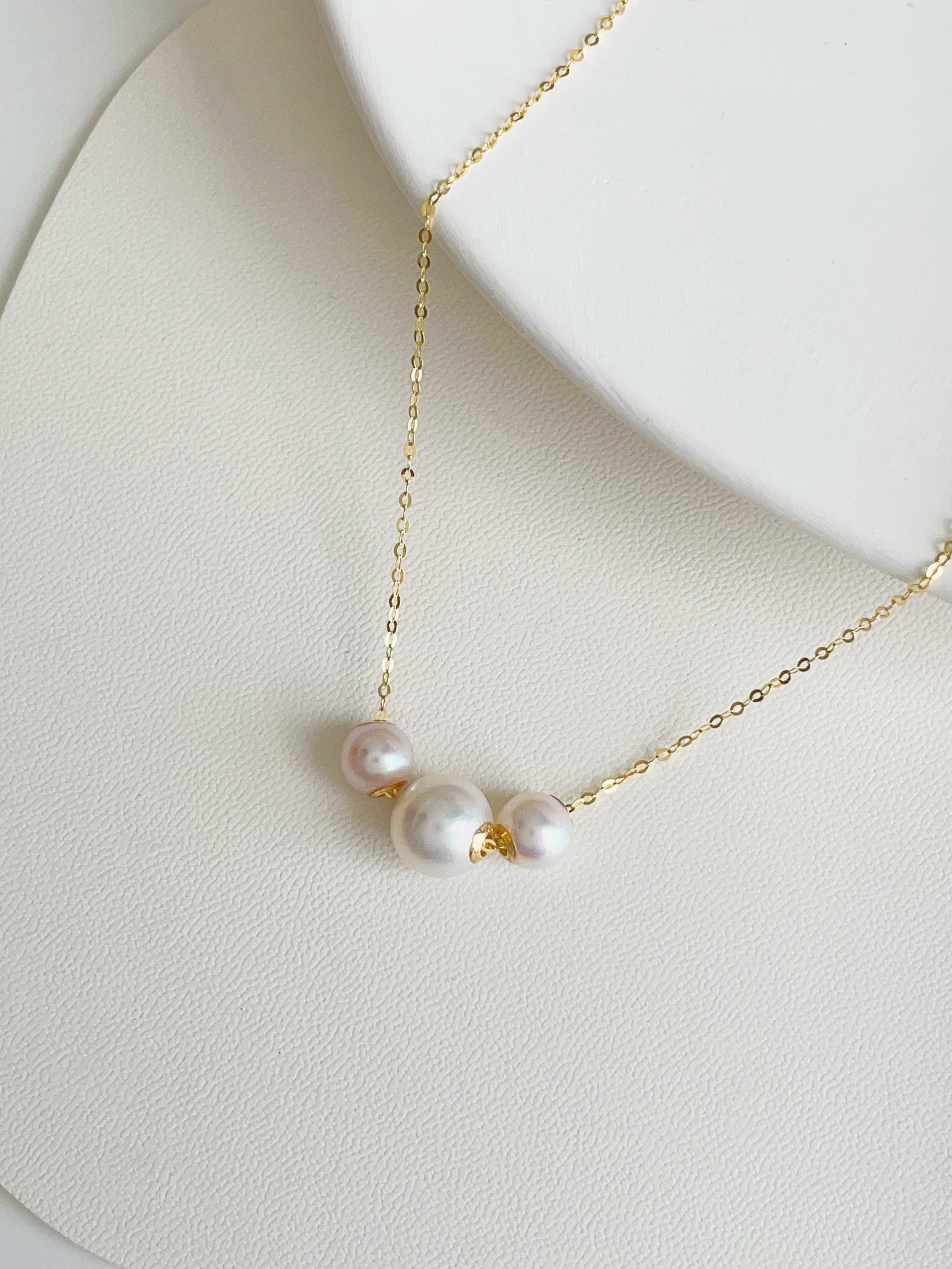 Triple Akoya Floating Pearl Necklace in 18k Gold