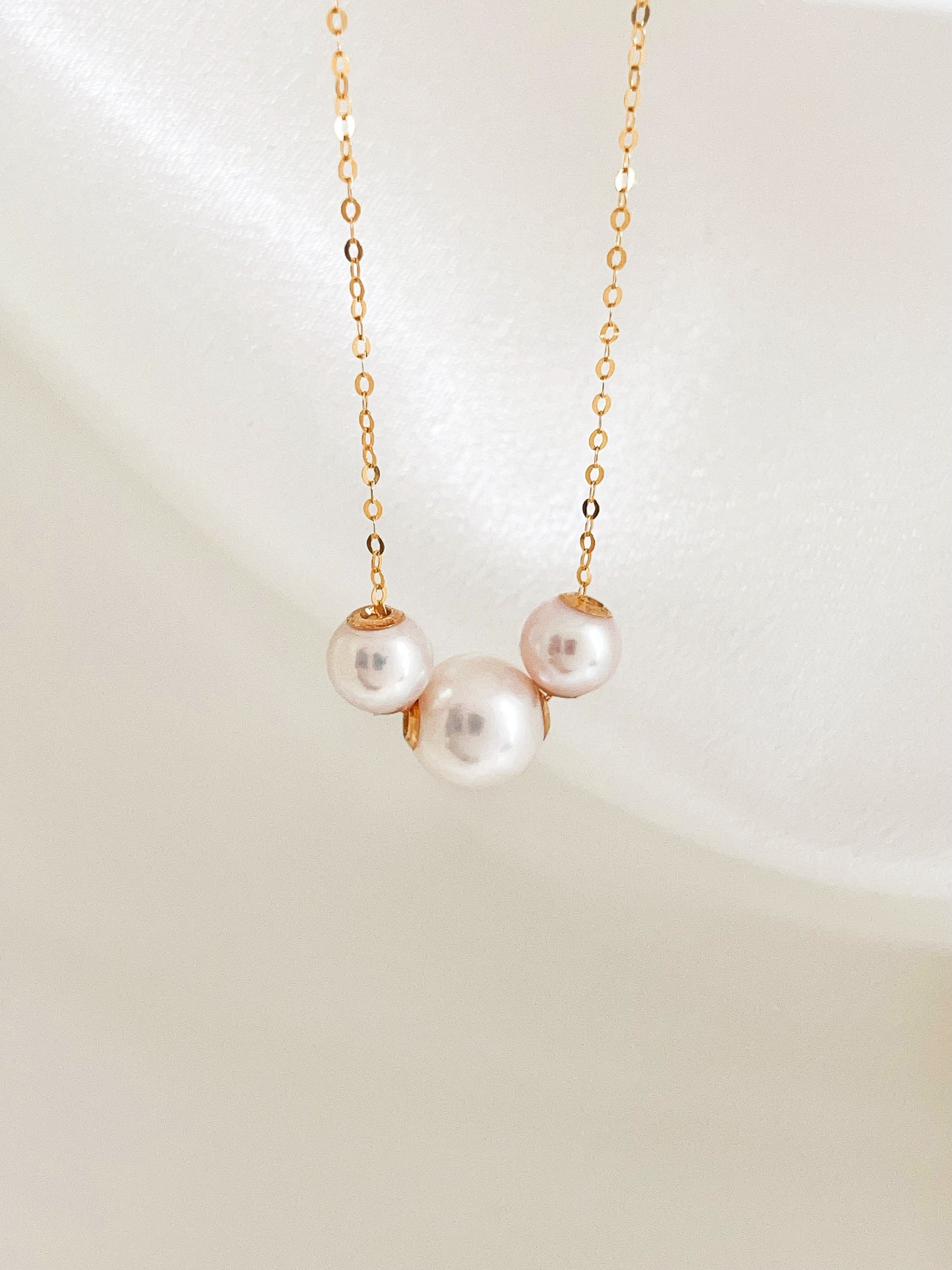 Triple Akoya Floating Pearl Necklace in 18k Gold