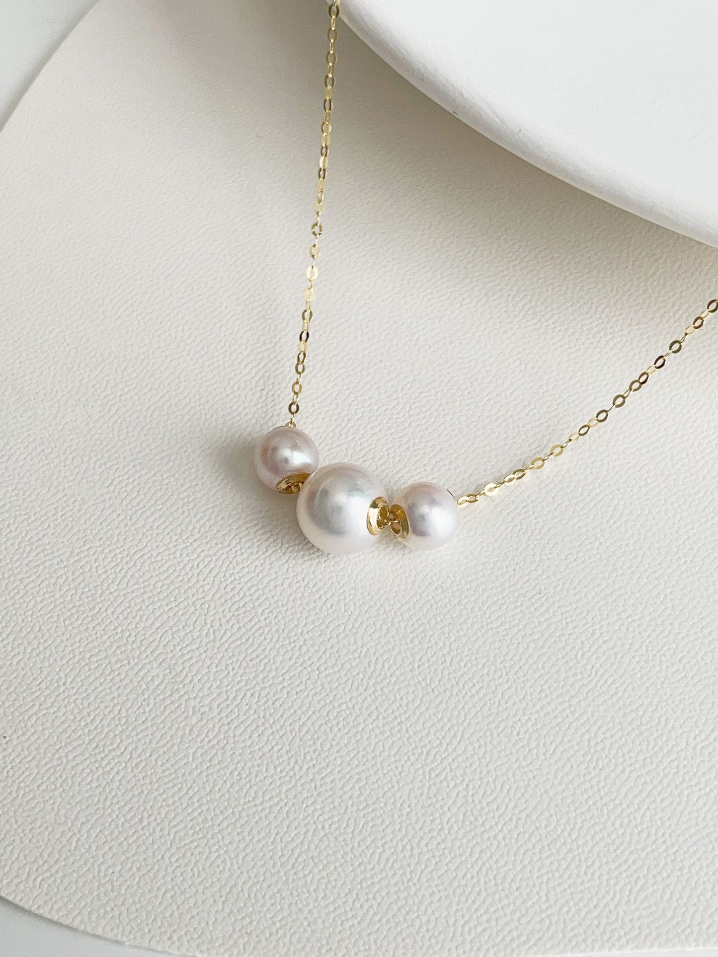 Triple Akoya Floating Pearl Necklace in 18k Gold