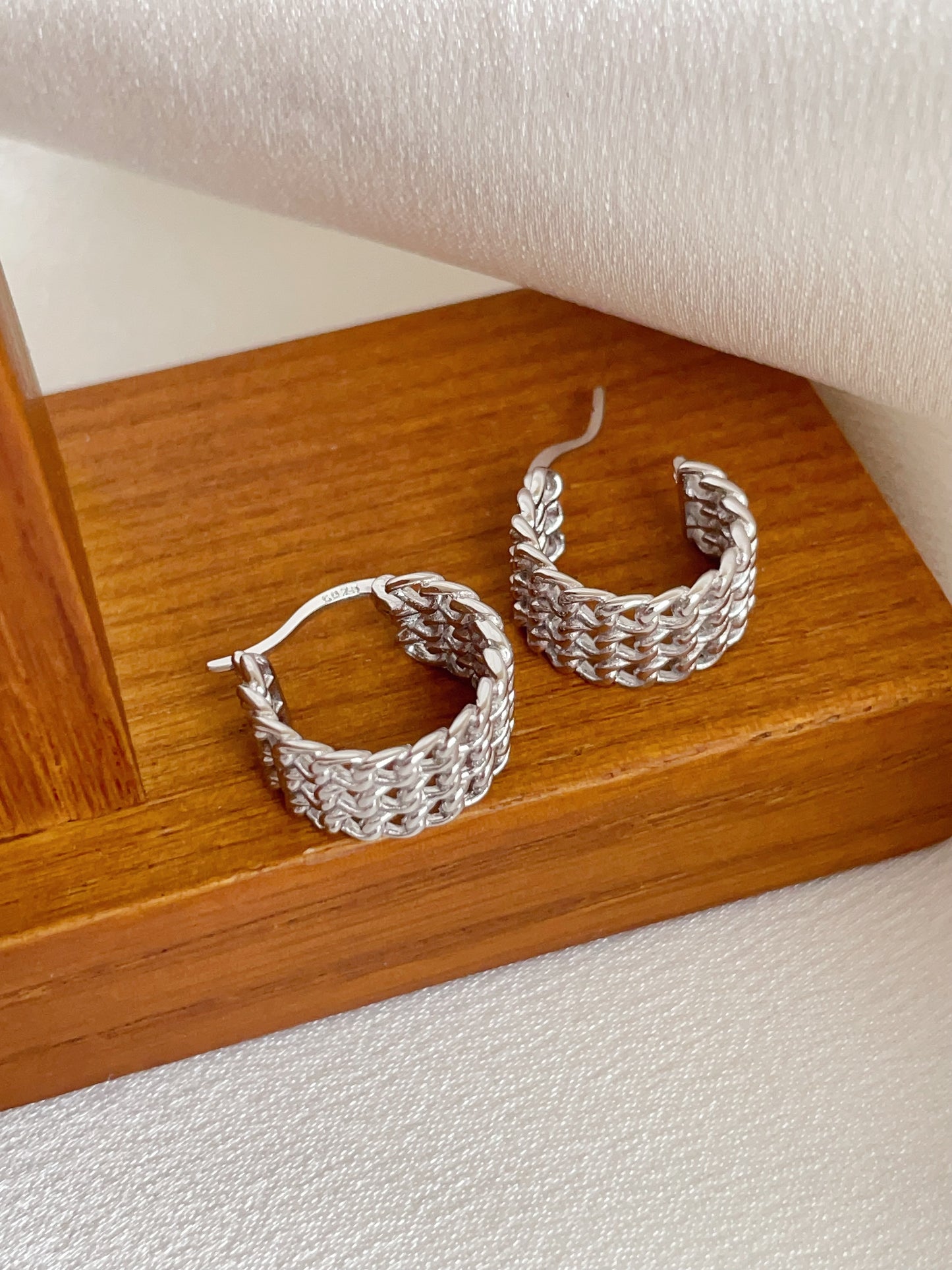 Lattice Luxe Hoops in Sterling Silver