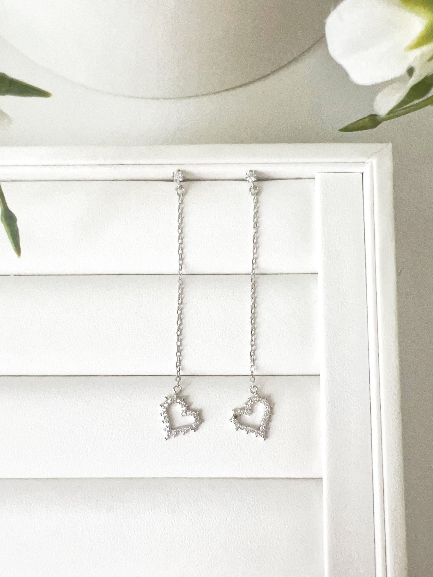 Sterling Silver Heart Shaped Drops Earrings