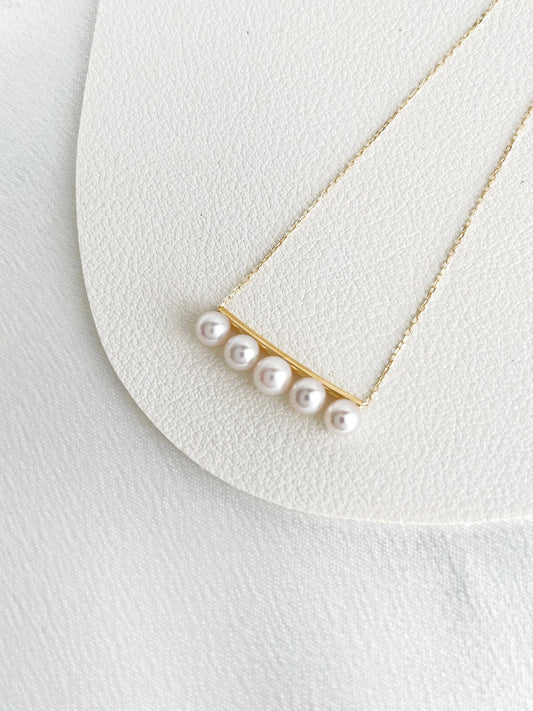 Akoya Pearl Balance Bar Necklace in 18k Yellow Gold