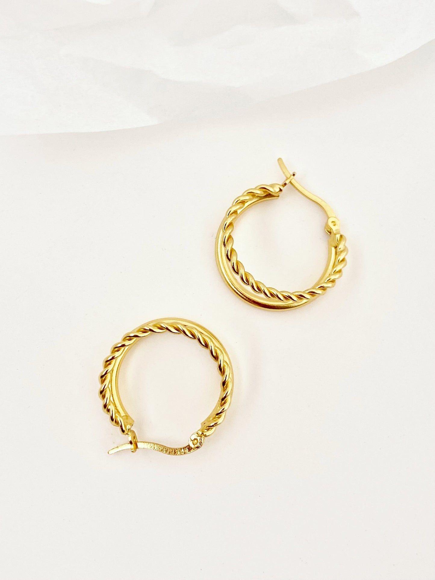 Gold Chunky Bold Twisted Rope Hoops Earring 